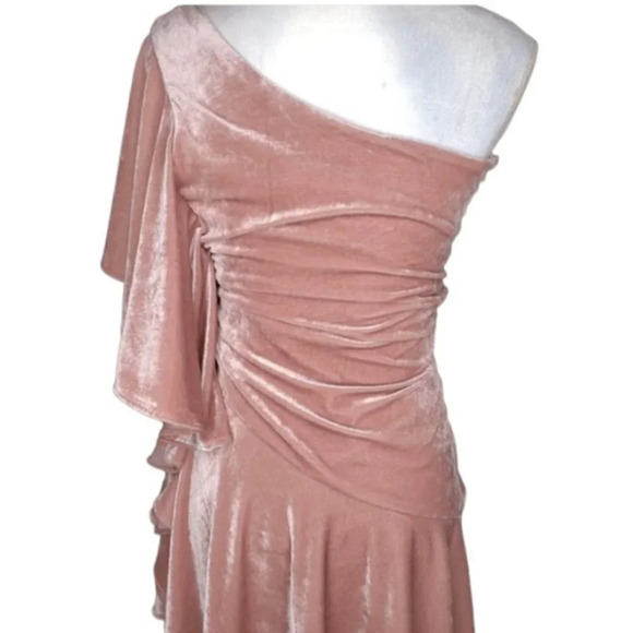 Gianni Bini Velvet Glitzy Daze One Shoulder Ruffle Dress Blush Pink Small - Picture 4 of 9